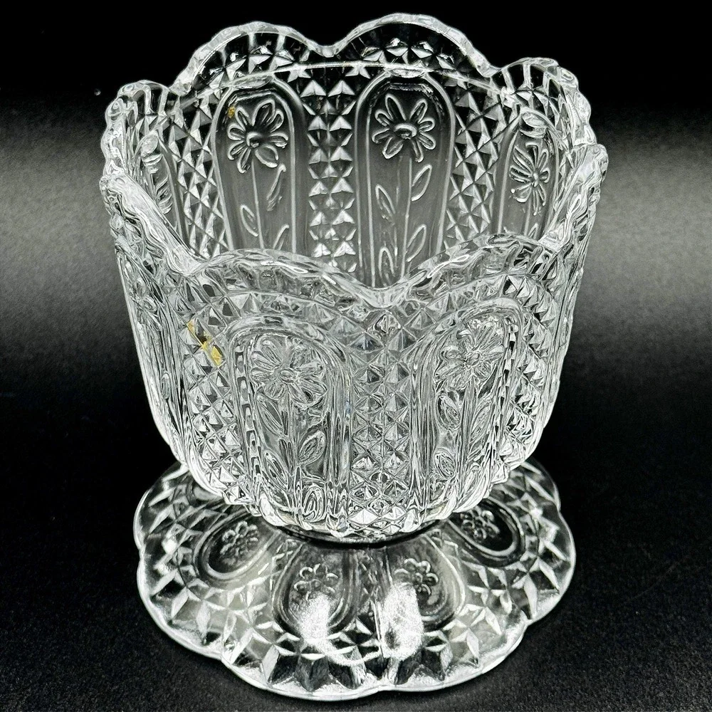 Vintage Avon Fostoria Daisy Diamond Point Footed Candy Dish Vase Candle Holder
